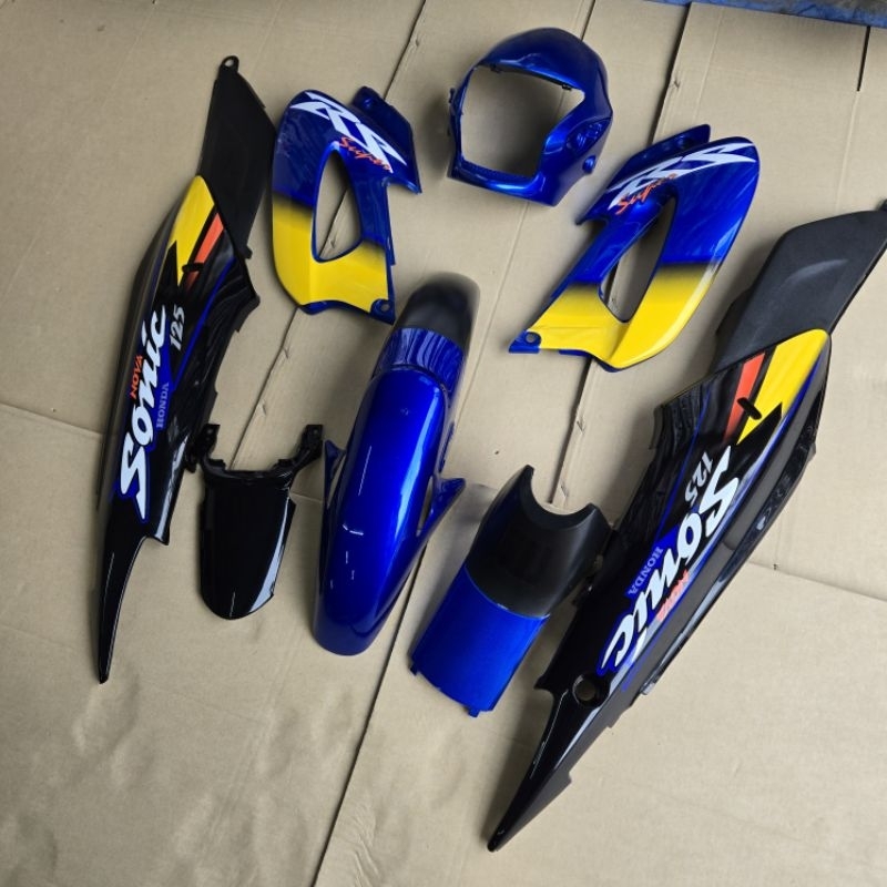 ชุดสี sonic หน้ากากรุ่น1 สีน้ำเงินดำ ยกชุด8ชิ้น พร้อมติดลาย sonic max ปี2000 สีน้ำเงิน แฟริ่งโซนิคตัวเก่า กาบรถ เฟรมรถ