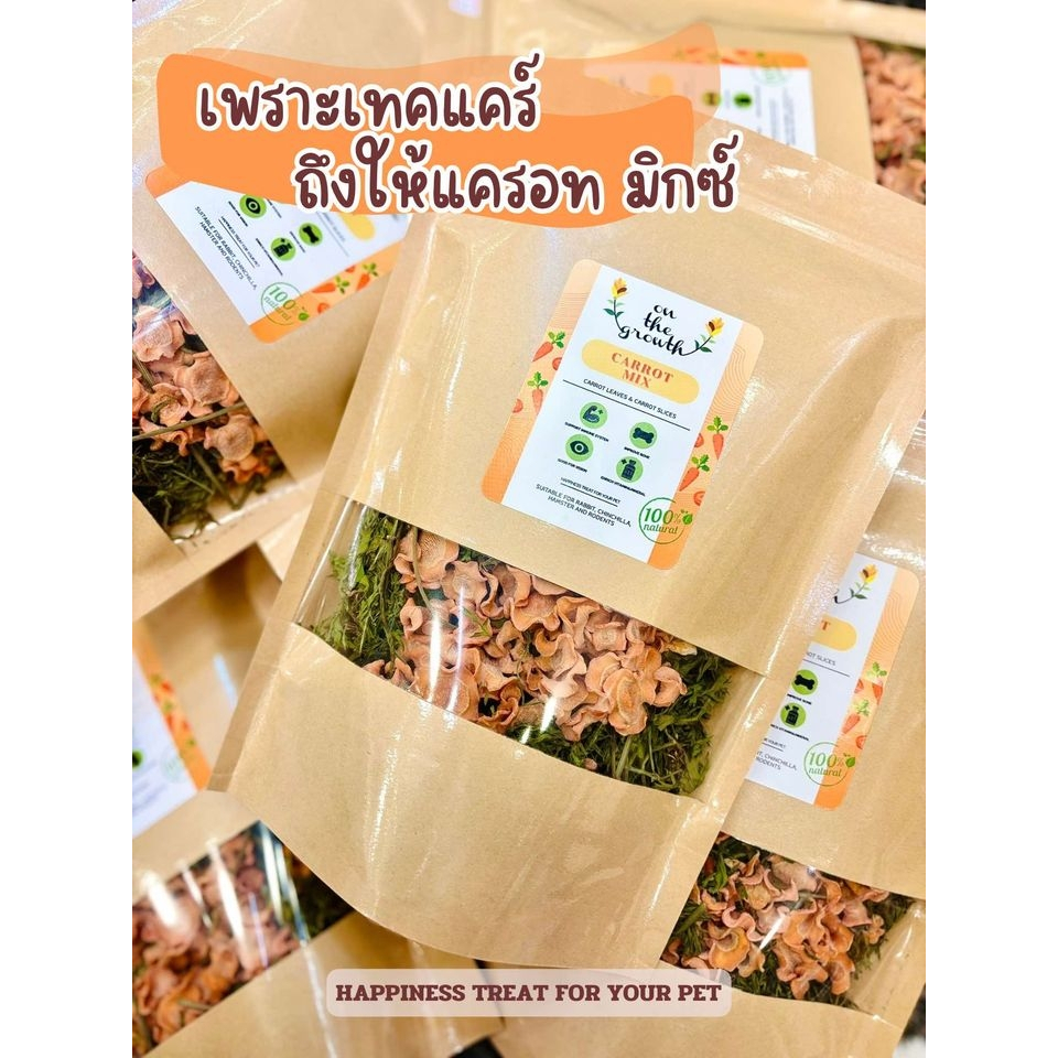 On the growth - Carrot Mix (ใบแครอท+แครอทอบแห้ง) 100g สำหรับสัตว์ฟันแทะ
