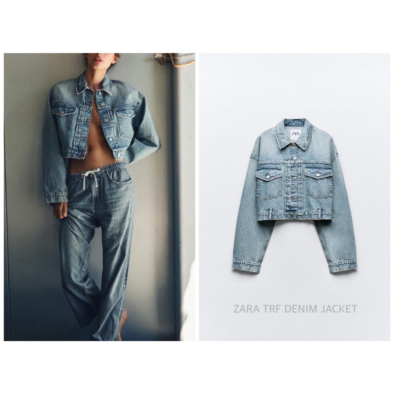 ZARA เสื้อแจ็คเก็ตยีนส์ ทรงครอป TRF DENIM JACKET