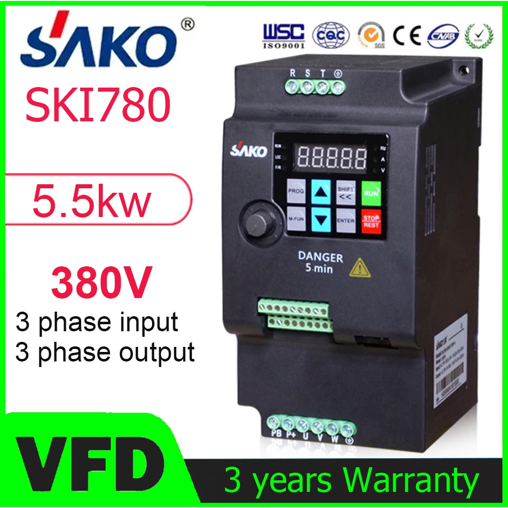 SAKO SKI780 VFD 5.5KW อินเวอร์เตอร์ 380V 3เฟส ตัวแปรความถี่ สำหรับมอเตอร์ ควบคุม ความเร็ว Converter