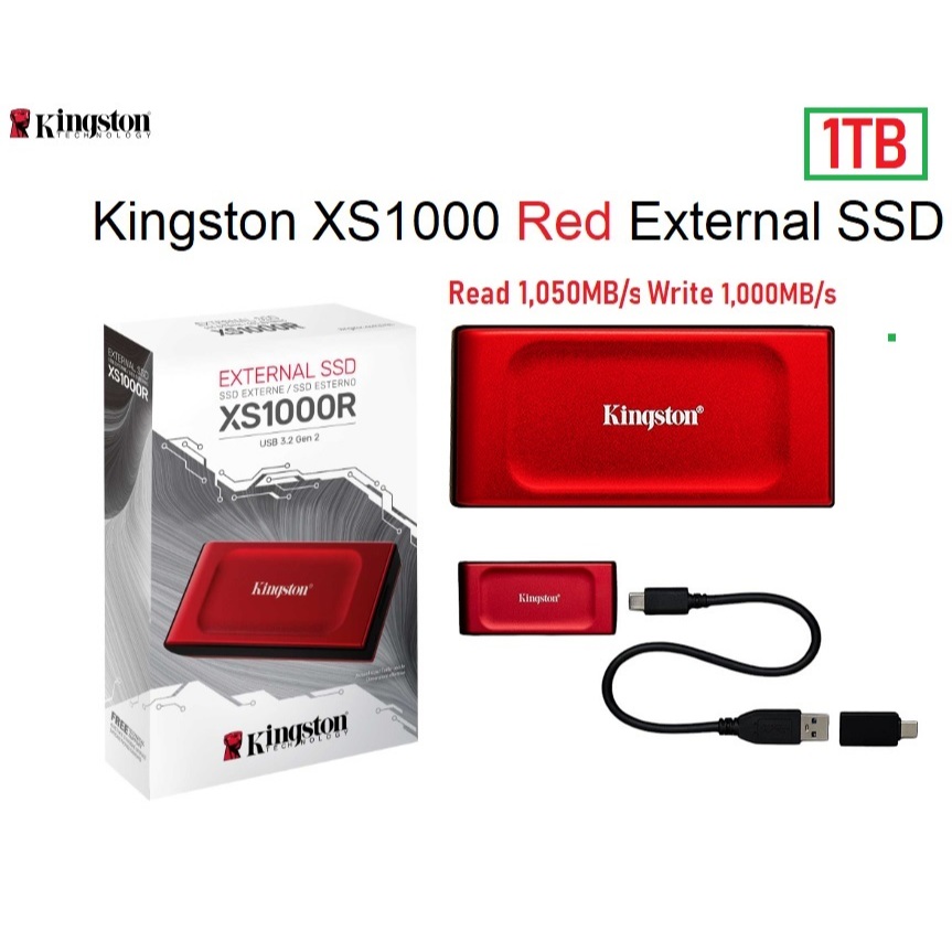 Kingston XS1000 Red External SSD ความเร็ว 1,050Mb/s อุปกรณ์เก็บข้อมูลแบบพกพา USB 3.2 Gen 2 มี 1TB แล