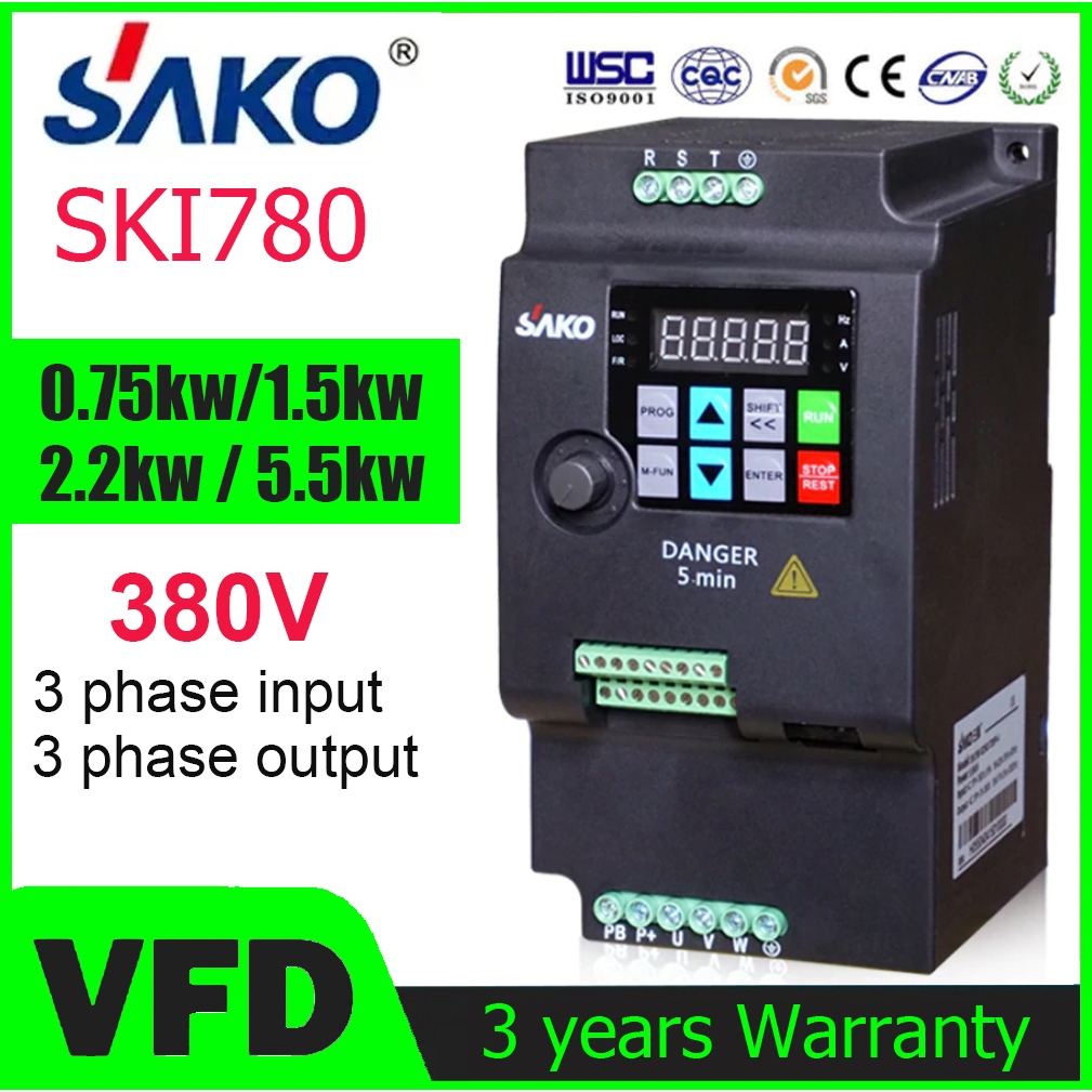 1.5KW อินเวอร์เตอร์  380V TO380Vตัวแปรความถี่ สำหรับมอเตอร์ ควบคุม ความเร็ว Converter SAKO SKI780   MINI VFD
