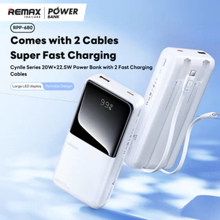 【New! CCC Certified】 Remax Power Bank RPP-680 20000mAh แบตสำรอง สายชาร์จในตัว Type-C / L ชาร์จไว มอก. ประกันศูนย์ไทย