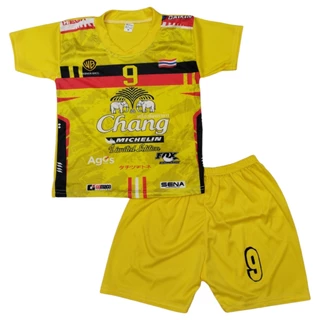 ชุดกีฬาเด็กลายช้าง chang S-M ผ้ามันไมโคร S 1-2 ปี 7-12โล ,M 2-4 ปี 12-17โล ชุดบอลเด็ก