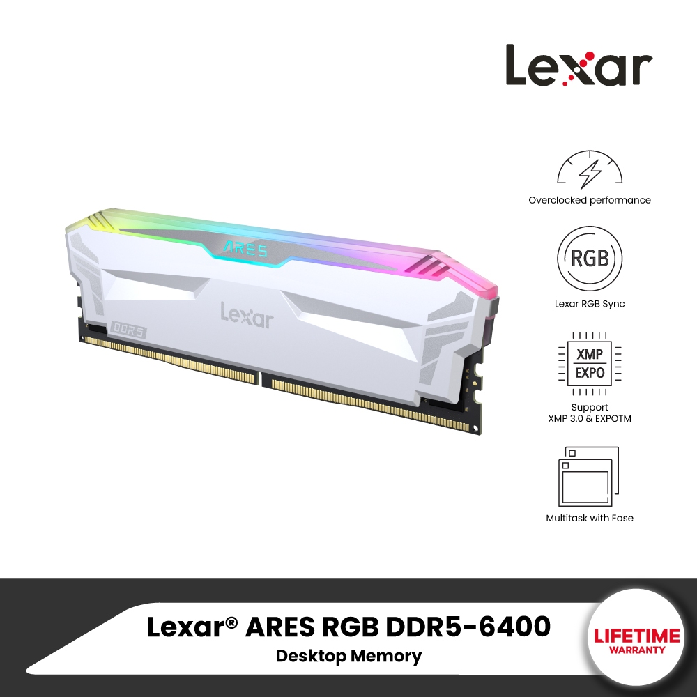แรมพีซี LEXAR ARES RGB DDR5 6400 DESKTOP MEMORY 16GB OC+RGB WHITE (LD5EU016G-R6400GDWA)_5