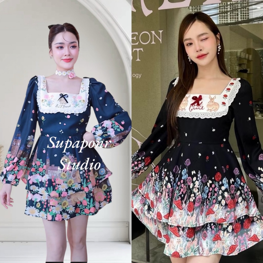 BLT BRAND SP767 การันตีเสื้อผ้าแบรนด์แท้ เซ็ตเสื้อแขนยาวสีดำกับกรมมากับกางเกงขาสั้น พิมพ์ลาย ผ้าใส่สบาย พร้อมส่ง