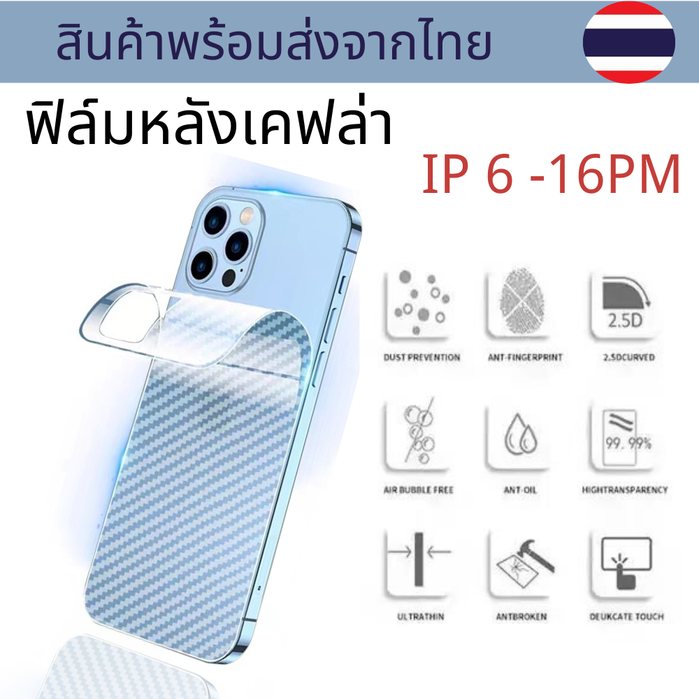 ฟิล์มหลัง เคฟล่า IP 16PROMAX 16 15 PRO MAX 15PRO 14 Pro Max13 13Pro 12 12Pro X Xs MAX 11Pro XR 11 7Plus 8 Plus 11