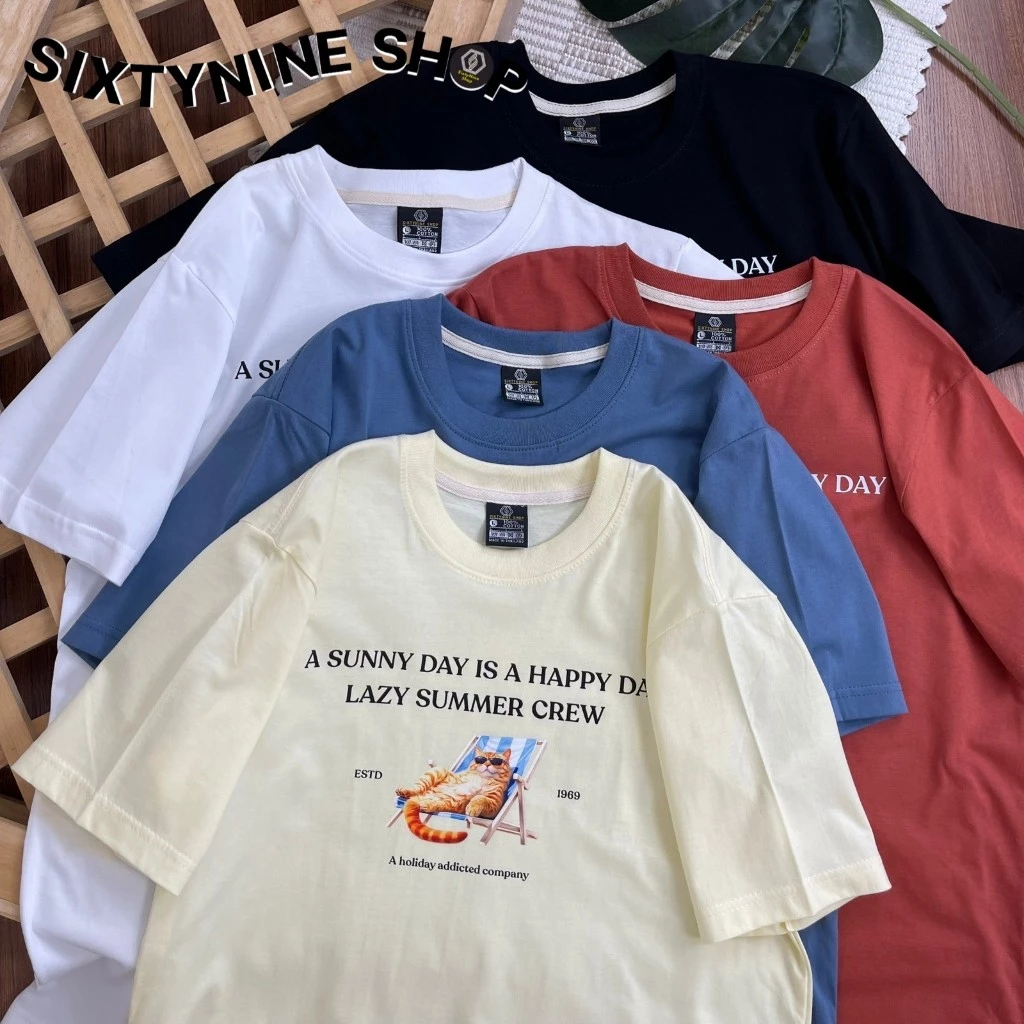 เสื้อยืดพิมพ์ลาย " Lazy cat" พร้อมส่ง