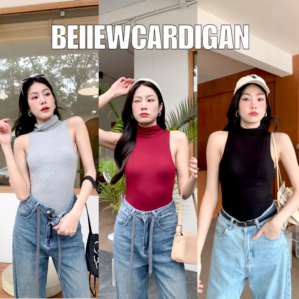 BEIIEW เสื้อบอดี้สูทคอเต่า แขนกุด ทรงสวยเข้ารูปเข้าทรง แมทช์ง่าย ลุคไฮโซสุดๆ  เนื้อผ้าหนา 2 ชั้น