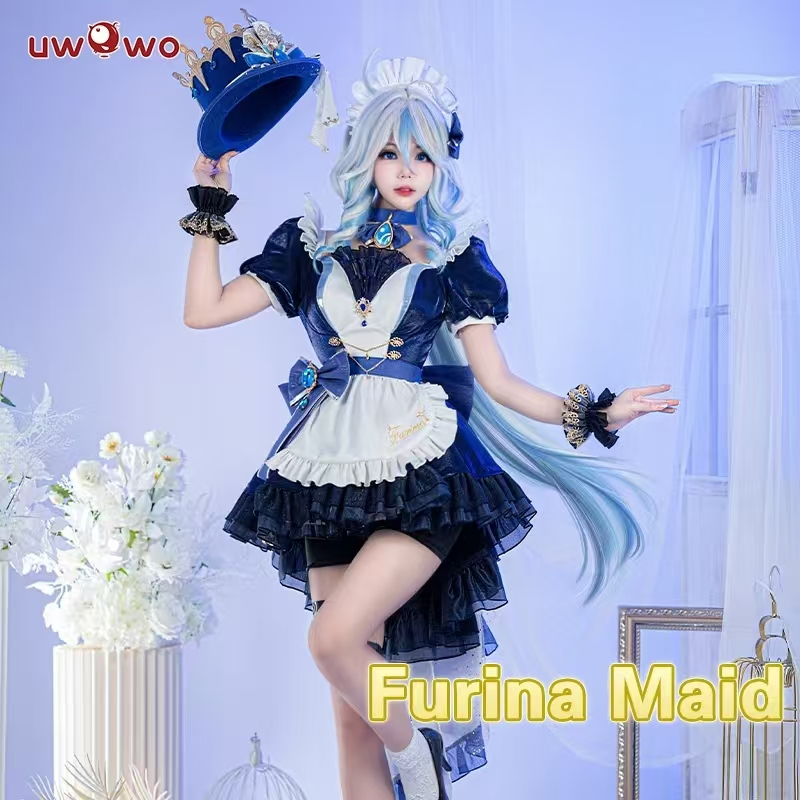 UWOWO Genshin อิทธิพล Fanart Furina Focalors พลังน้ำข้าราชการแม่บ้านคอสเพลย์เครื่องแต่งกาย