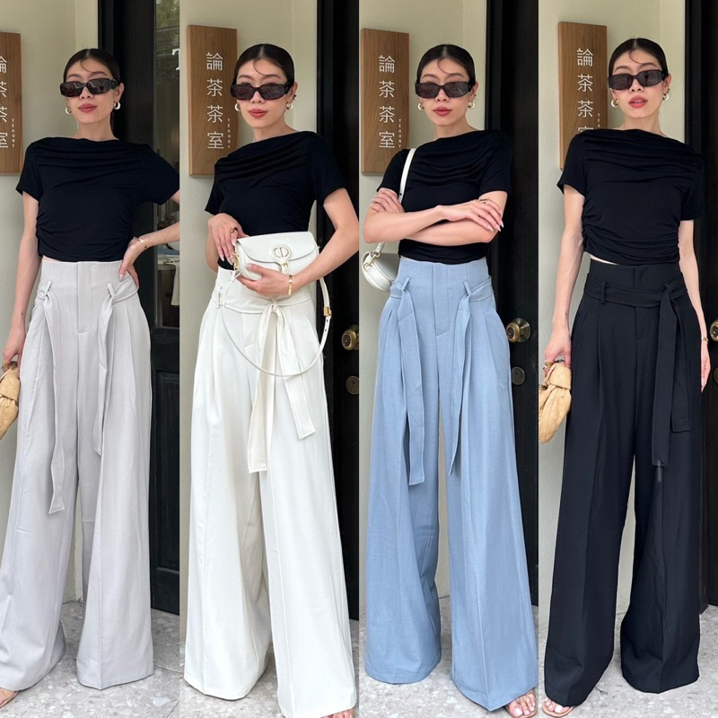 8665 เปิดพรี New HIGH WAIST PANTS WITH BELT STUDIOX2 (550฿) กางเกงเอวปีน ทรงขากระบอกใหญ่ ซิปหน้า มีสายผูกเอว