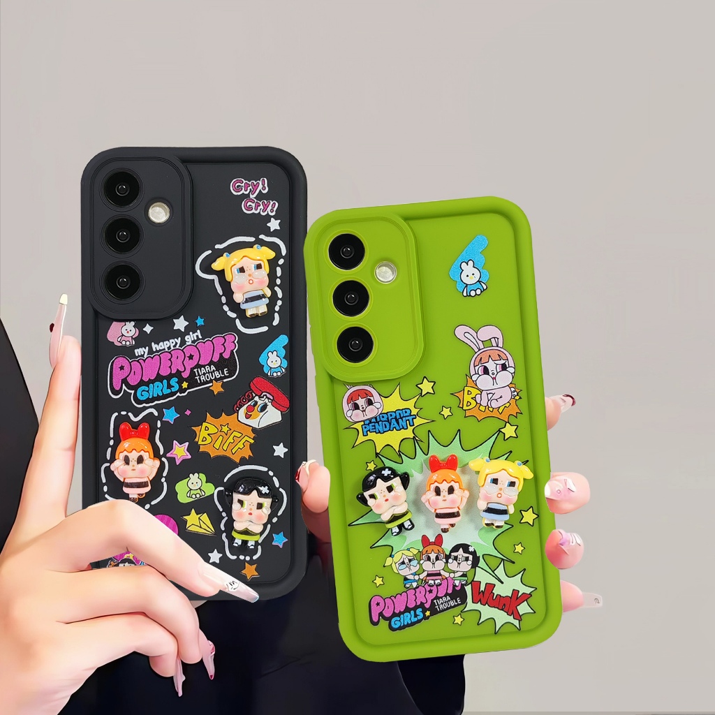 เคส ลายพาวเวอร์พัฟเกิร์ล ขอบมีลาย for iPhone 11/12/13/14/15/Pro/max Samsung A05S A13 A15 A24 VIVO Y0