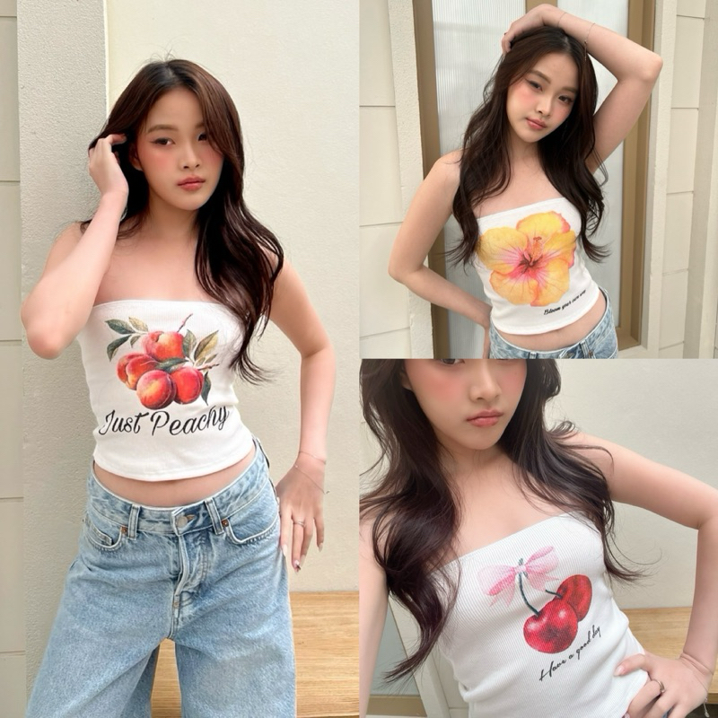 เสื้อเกาะอกผ้าร่อง bykim 🌸🌈