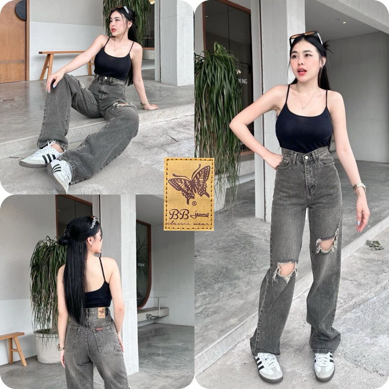 กางเกงยีนส์วินเทจเอวสูงงานป้าย BB ดีเทลแบบสวยๆ