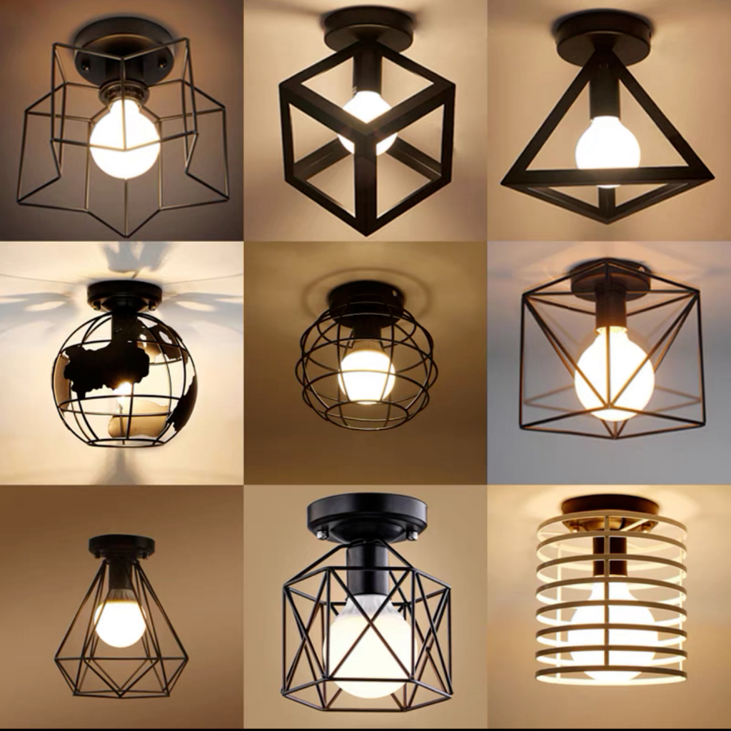 อุตสาหกรรมโคมไฟสไตล์ยุโรป 220V,E27.,LED Retro ชุดไฟเพดาน โคมไฟระย้าโมเดิร์นเหล็กสีดำไฟตั้งโต๊ะ
