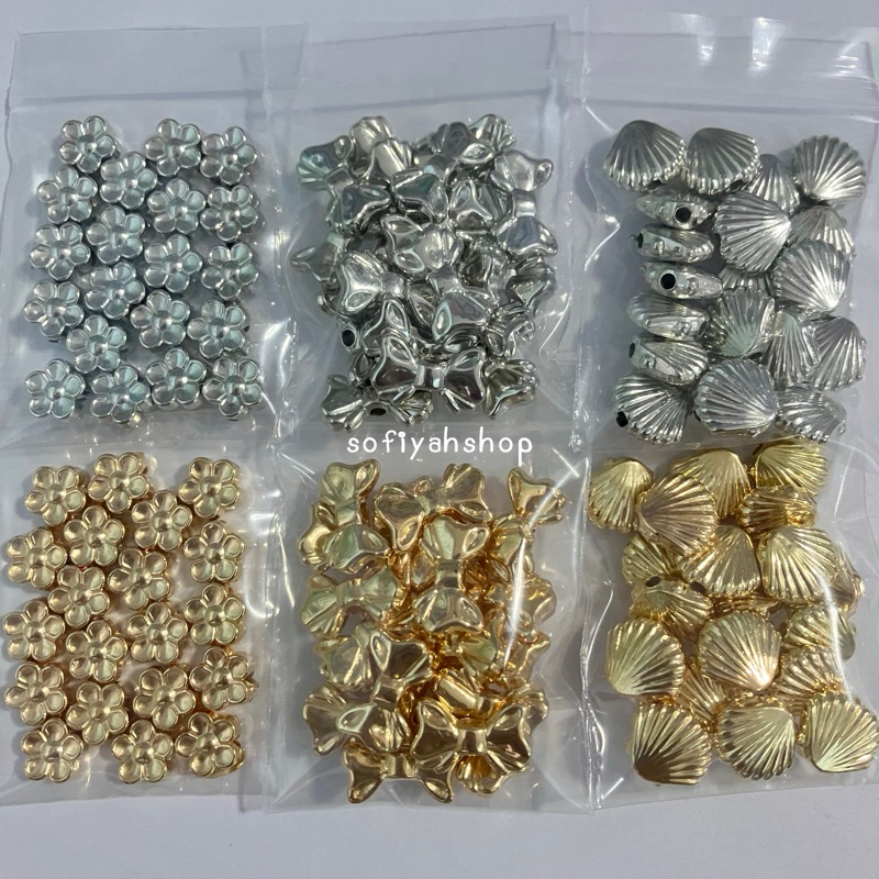 ลูกปัดสีเงิน สีทอง ลูกปัดตกแต่ง จี้ลูกปัดตกแต่ง (แพ็ค 20 ชิ้น)