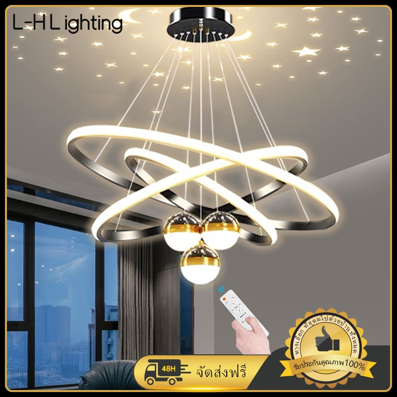 ห้องนั่งเล่นโมเดิร์นเรียบง่ายโคมไฟนอร์ดิกแสงหรูหราห้องนอนโคมไฟ LED ห้องรับประทานอาหารบาร์ตกแต่งแหวนโคมระย้า