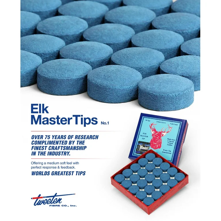Tweeten Fibre หัวคิวพูล หัวกวาง ขนาด 14 มม. กล่อง 50 ชิ้น Elk Master Pool Cue Tip 14mm Box 50pcs. - รูปที่ 2