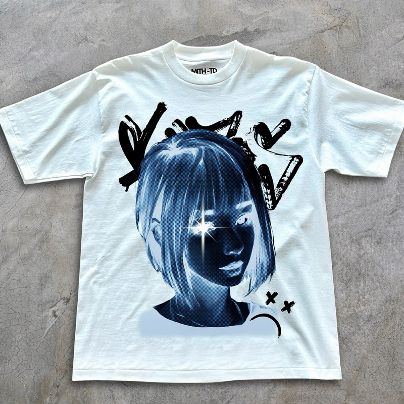 เสื้อยืด oversize สกรีนลาย “blue girl “สกรีน DTG ผ้า Premium cotton100% คอ