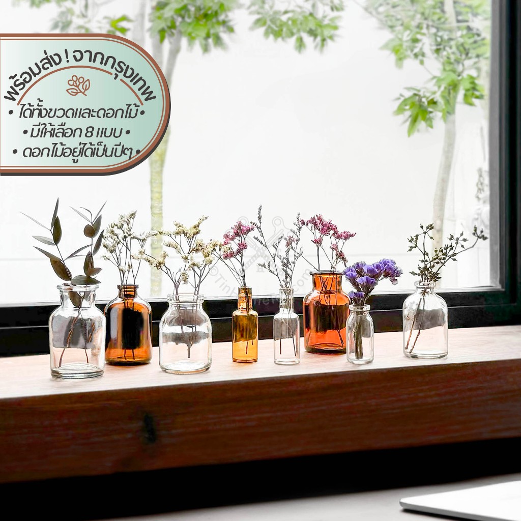 Mini Bottles ขวดจิ๋วพร้อมดอกไม้แห้ง | อบ แห้ง ธัญพืช ต้นไม้ ดอกไม้ ใบไม้ ไม้เลื้อย ไม้ประดับ กิ่ง ของขวัญ