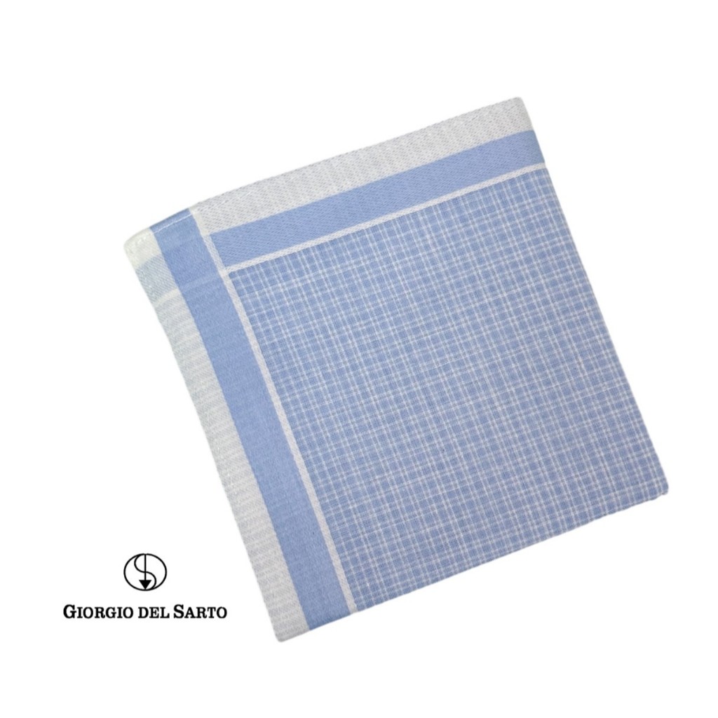 GIORGIO DEL SARTO Handkerchief Blue ผ้าเช็ดหน้าสีฟ้า 100% Cotton