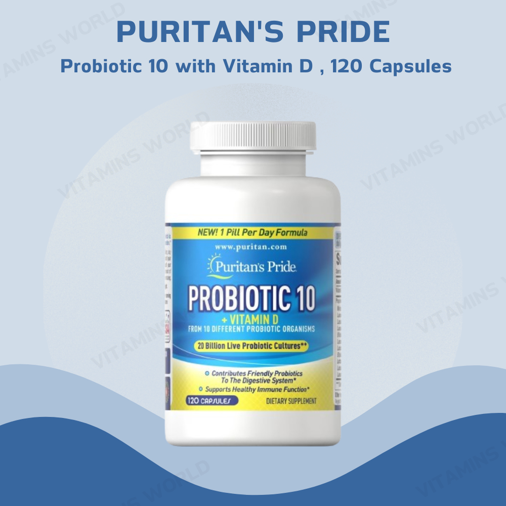 Puritan's pride Probiotic 10 with Vitamin D / 120 Capsules [20 billion] (V.3320)