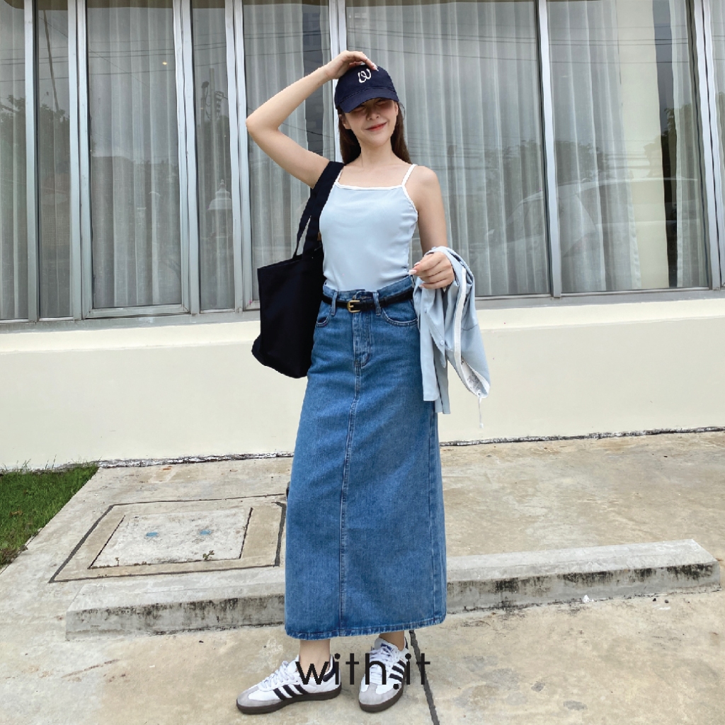 ลด 75.- พิมพ์ WTSD12 with.it.store - BTW40062 กระโปรงมิดี้เดนิมผ่าหลังวิทอิท