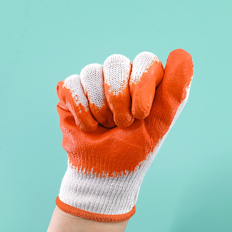 ถุงมือผ้าเคลือบยางสีส้มใช้งานอเนกประสงค์ ถุงมือป้องกันบาดกันลื่น ถุงมืองานช่าง (ขายแพ็ค 12คู่) - รูปที่ 2