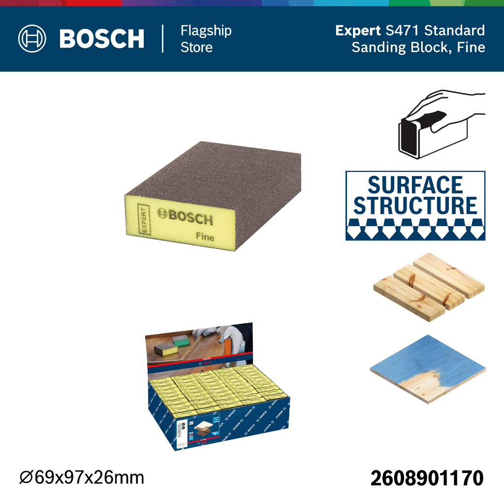 BOSCH ฟองน้ำขัดเหลี่ยมบาง ละเอียด (P240-320) (Fine)