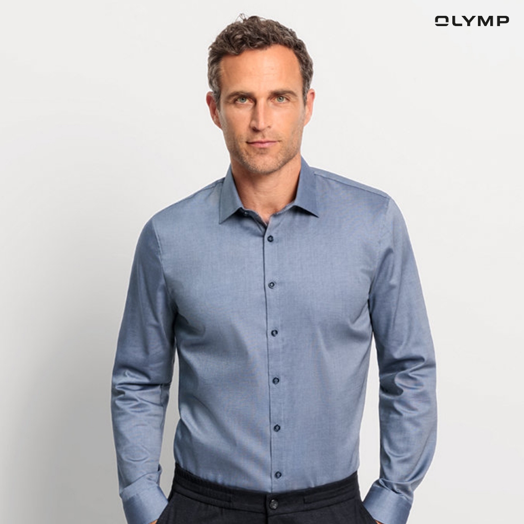 OLYMP No. Six Shirt เสื้อเชิ้ตผู้ชายแขนยาว สีกรมท่า ผ้าเท็กเจอร์  ทรงเข้ารูป ยืดหยุ่นได้ดี รีดง่าย AUTU24