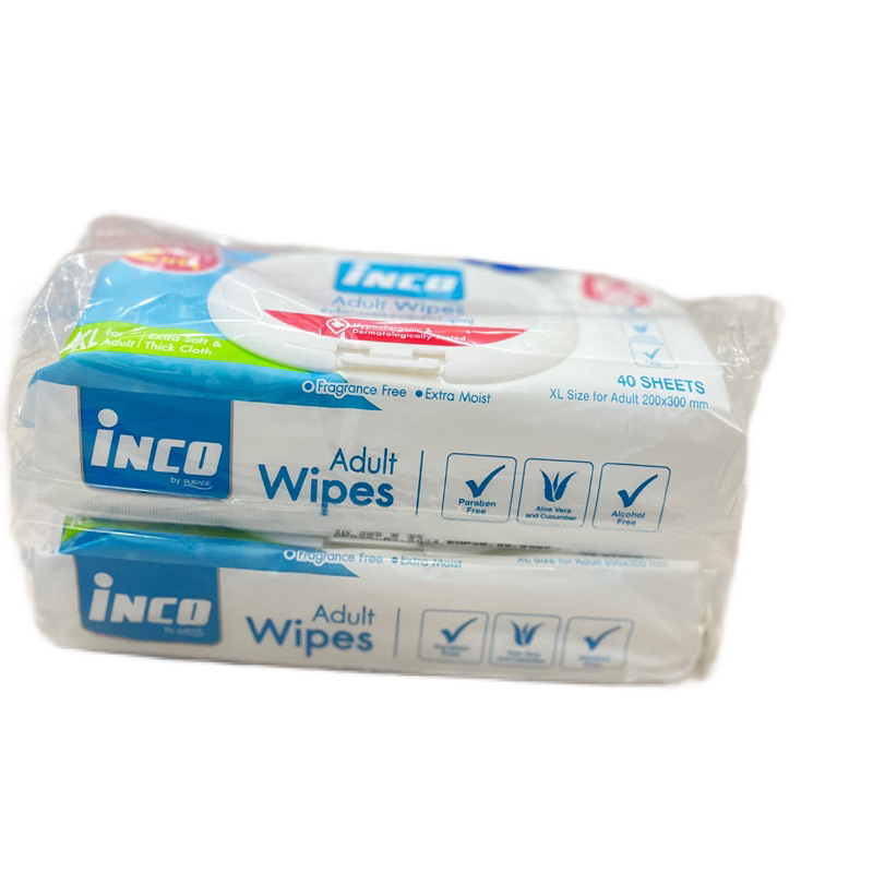 อินโก้ inco ผ้าเปียกเช็ดทำความสะอาดผิวสำหรับผู้ใหญ่ ขนาด 40 แผ่น**แพ็คคู่**