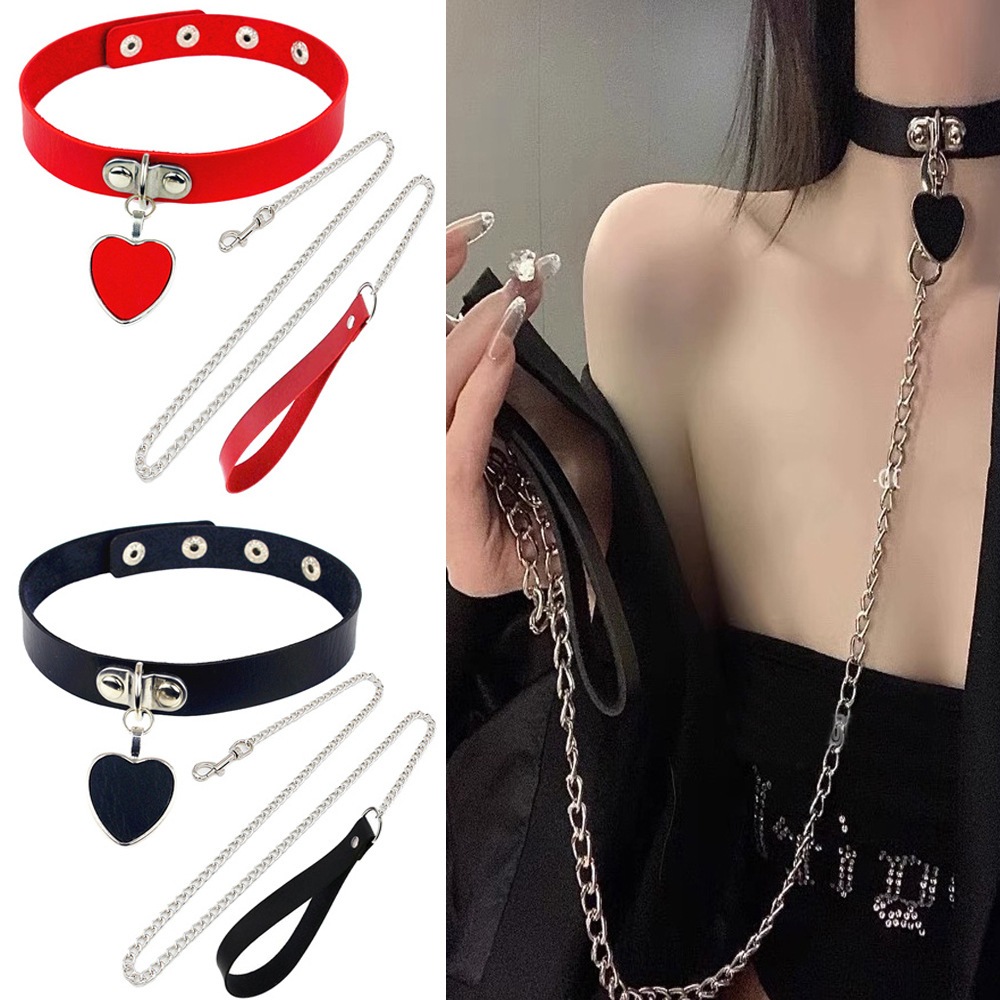 สายคล้องคอ สร้อยคอ Love Heart Neckband Sexy Underwear Accessories Collar Maid Leash Chain Japanese Flirting Necklace