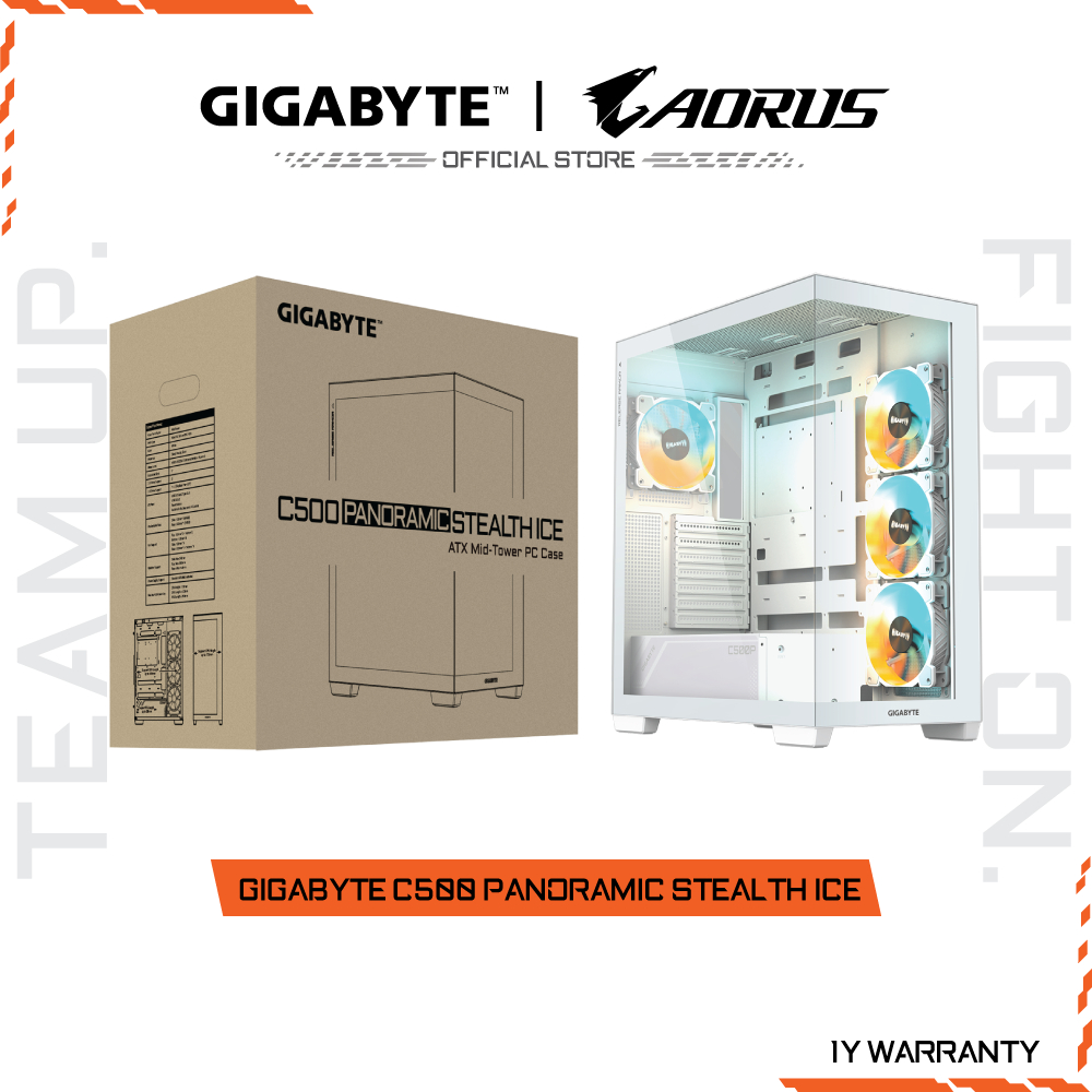 GIGABYTE CASE (เคสเกมมิ่ง) C500 PANORAMIC STEALTH ICE | ATX Mid Tower | 1 Year Warranty (GB-C500PI S