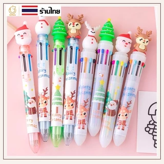 (P-139) ปากกาลูกลื่น 6 สีในด้าม 0.5mm ปากกาหัวตุ๊กตาคริสต์มาส Christmas ซานตาคลอส เรนเดียร์ สโนว์แมน ใช้จดบันทึก คละลาย