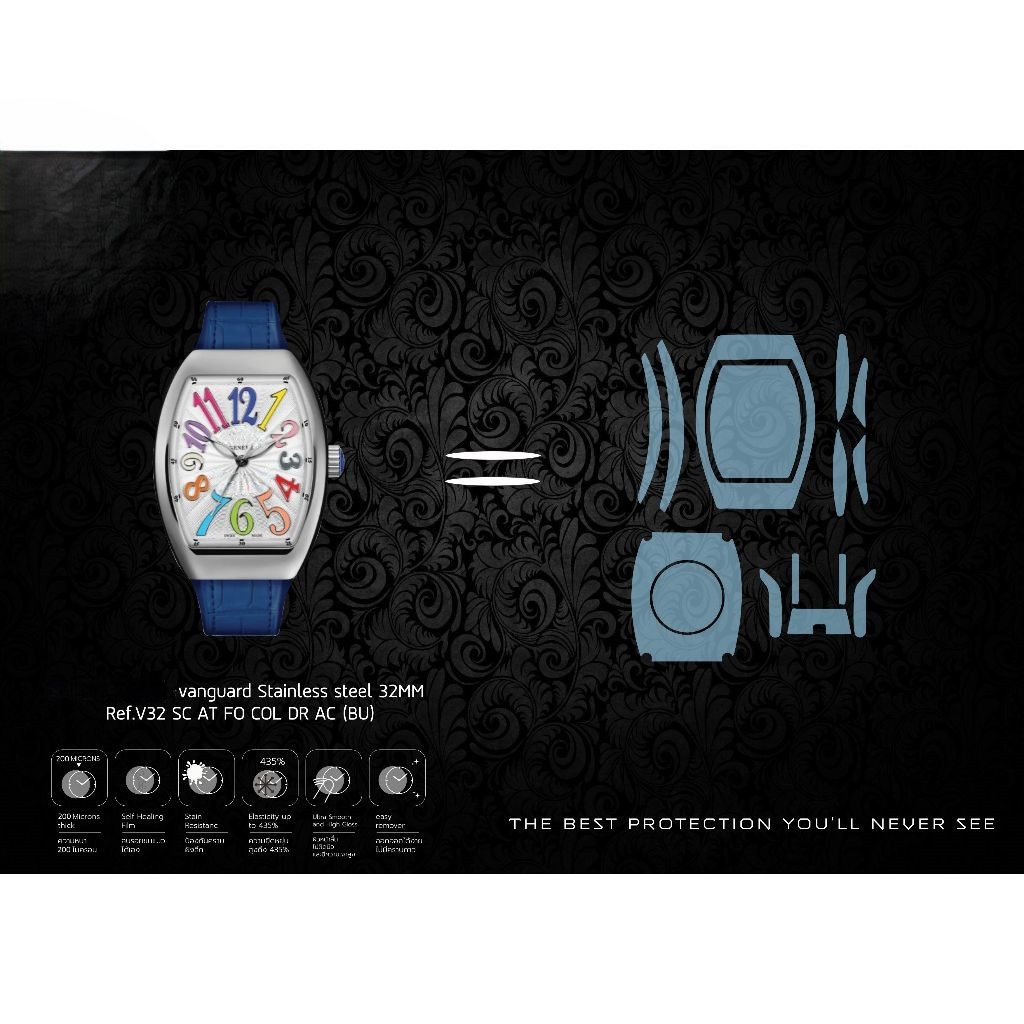 ฟิล์มกันรอยนาฬิกา Watch Protection Film สำหรับ แบรนด์ Franck Muller-Vanguard  32mm Ref.V32 SC AT FO 