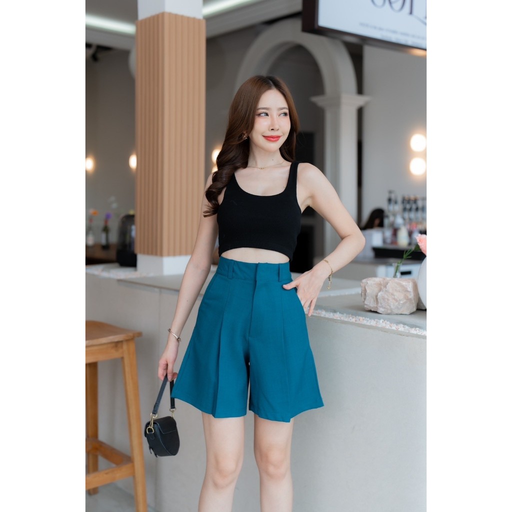 ใหม่ล่าสุด G96  กางเกงขาสั้น  เอวสูง ซิปหน้า ตะขอหน้า ผ้าฟอร์ร่า  ใส่สบาย สาวอวบไซส์ใหญ่  S - 7XL - รูปที่ 2