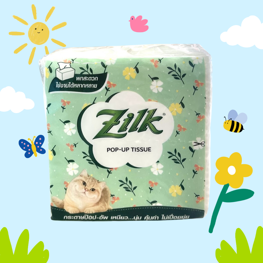 กระดาษทิชชู ซิลค์​ Zilk Pop Up By Cellox ป๊อบอัพ บาย เซลล็อกซ์ 50 แผ่น (เขียว) ทิชชู่