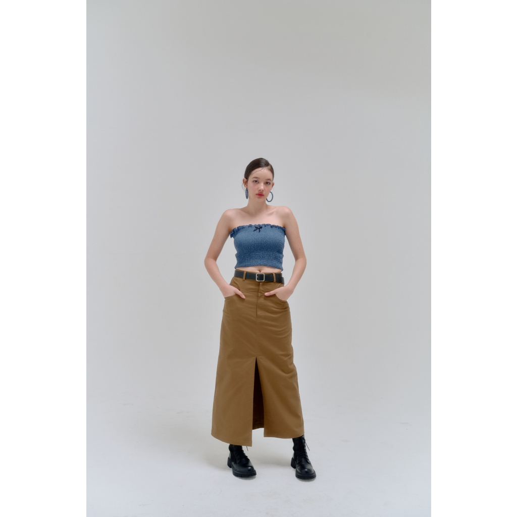 CLASSY FRONT SLIT MIDI SKIRT กระโปรงผ้ายีนส์ยืด ผ่าหน้า เนื้อยีนส์นุ่ม ใส่สบายมาก มีซับใน ราคาแยกชิ้น****