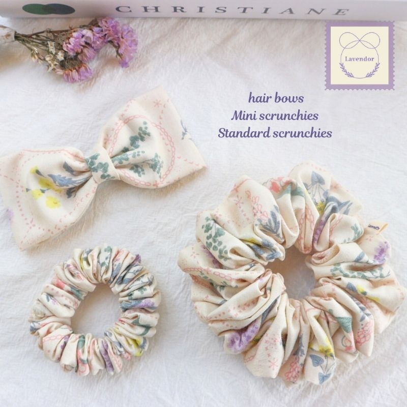 Inlavendor Scrunchies & Bows ยางรัดผม โดนัทมัดผม และโบว์ติดผม ลายดอกไม้ สไตล์วินเทจ
