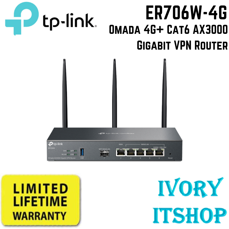 TP-LINK ER706W-4G Omada 4G+ Cat6 AX3000 Gigabit VPN Router