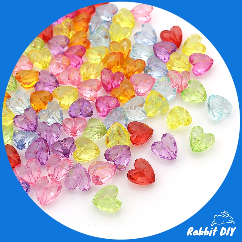 ลูกปัด ลูกปัดตกแต่ง หัวใจ ผลึกใส คละสี (แพ็กถุงละ 50 กรัม)