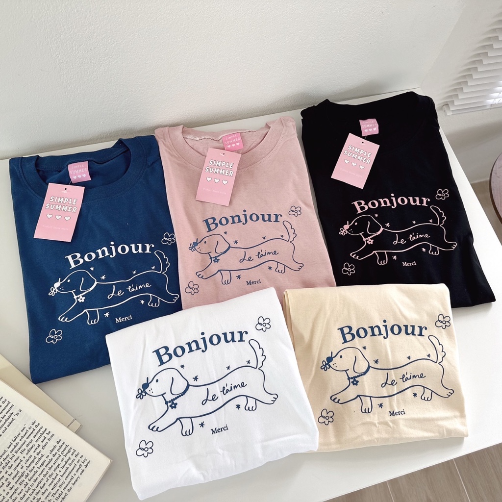 Sugarbeetshop | S353 Bonjour ดัชชุนคาบดอกไม้ เสื้อโอเวอร์ไซต์ oversize เสื้อยืดผ้าคอตตอน cotton