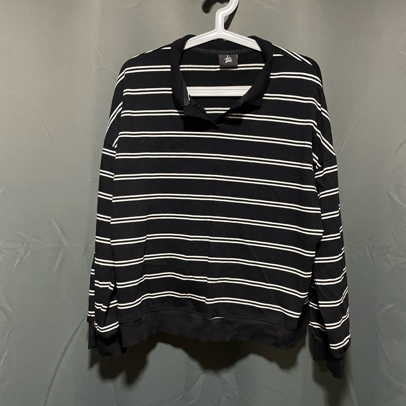 URTHE เสื้อแขนยาว สเวตเตอร์ คอปก ลายทาง