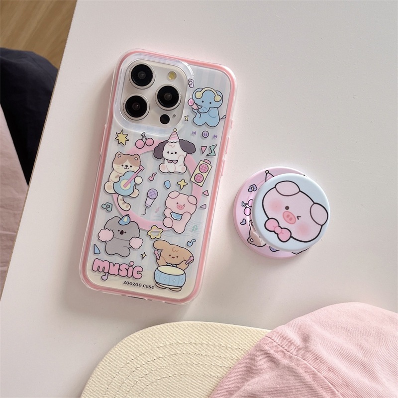 เคส2ชั้นน้องแอนิมอลมิวสิค + griptok แม่เหล็ก เคสไอโฟน พร้อมส่ง เคสสำหรับ IPHONE CASE 13-16PROMAX