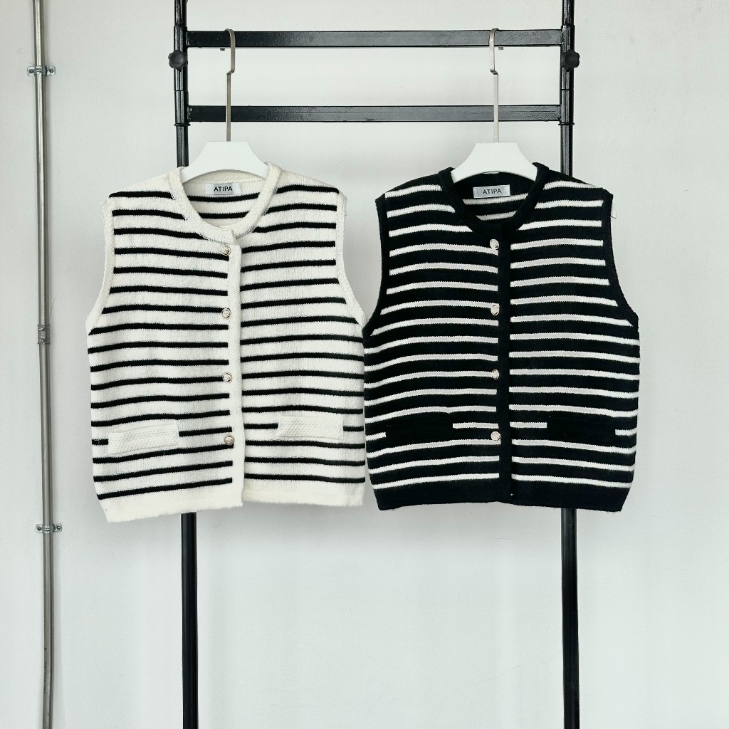 Atipashop - FONDI VEST KNIT เสื้อกั๊ก ไหมพรม ลายทาง