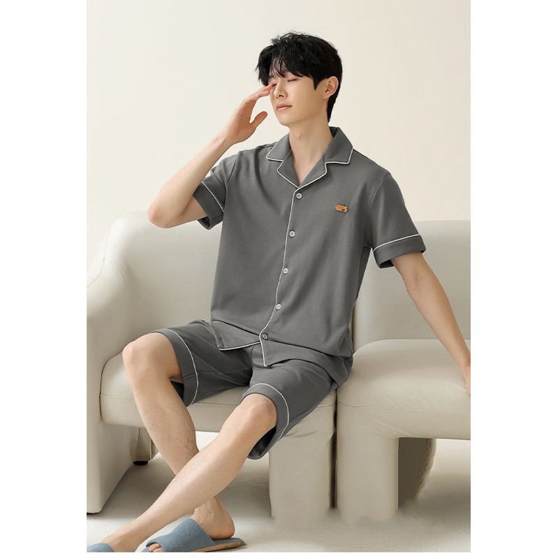พร้อมส่ง🇹🇭 ชุดนอนผ้าตอนตอนชาย เเขนสั้น ขาสั้น M023