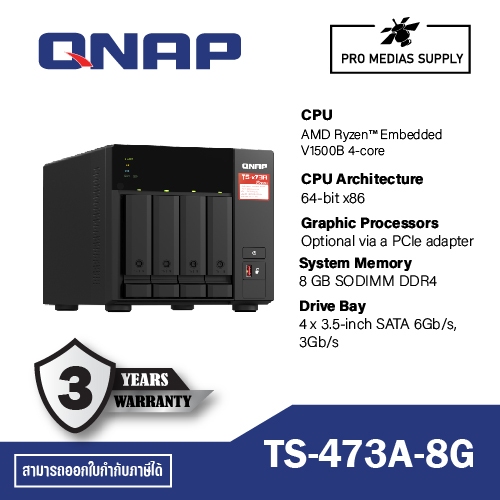 QNAP TS-473A-8G AMD Ryzen™ Embedded V1500B 4-core
