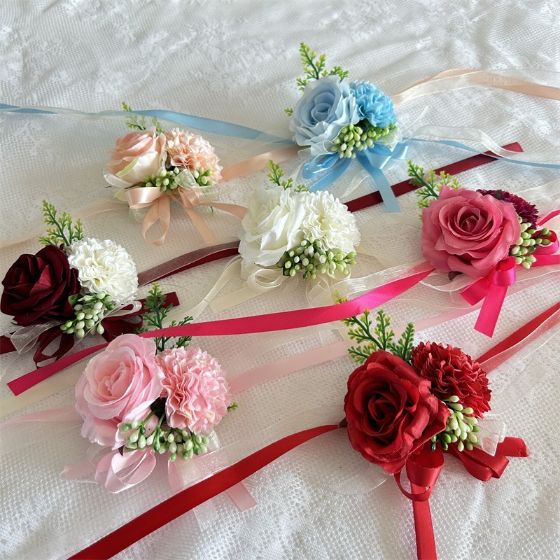ริบบิ้นดอกไม้ผูกข้อมือเพื่อนเจ้าสาว หลากหลายสีสัน ราคา ถูกที่สุด ดีลบีเคเค แกลเลอรีภาพที่ 2