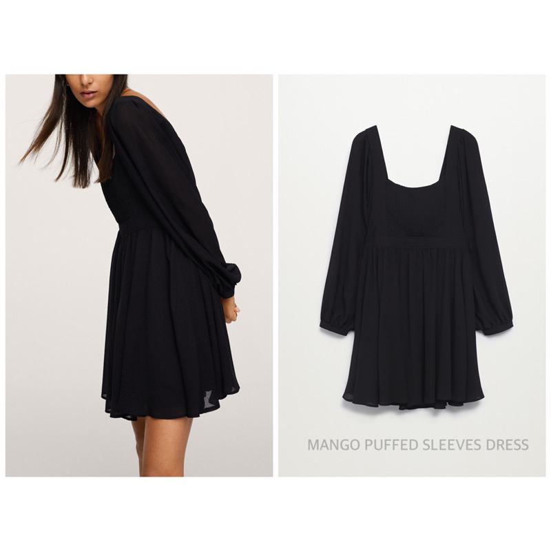 MANGO ชุดเดรส คอตรง แขนยาวพอง PUFFED SLEEVES DRESS