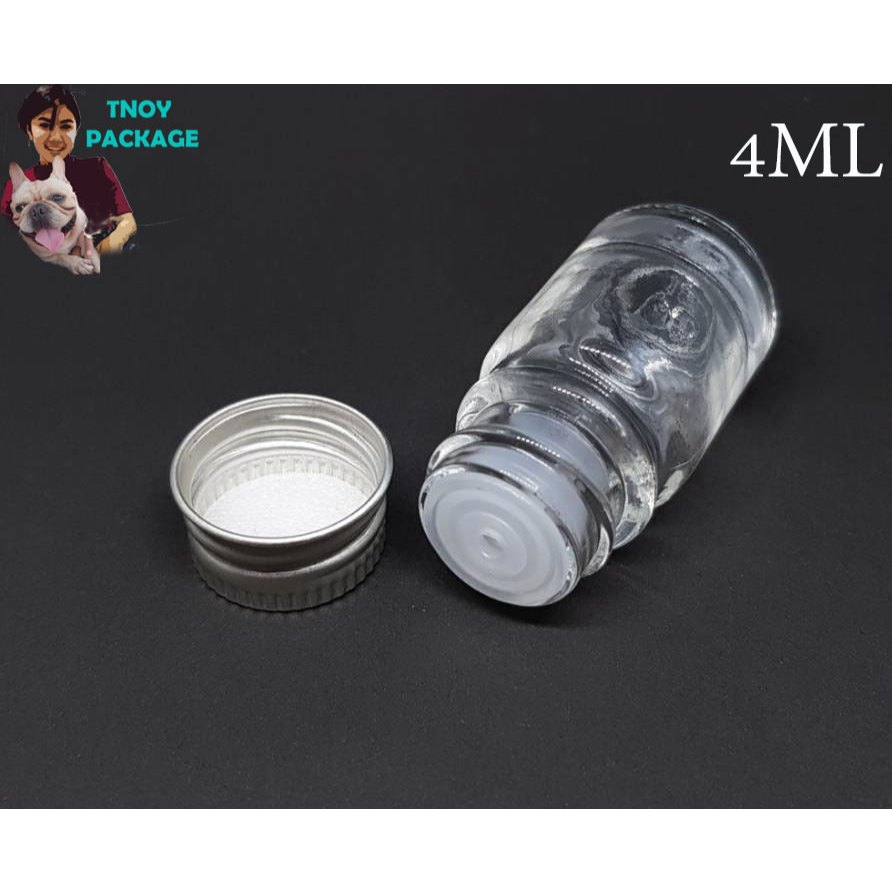 ขวด 4 มล.(100ใบ)ขวดแก้วใส 4ml / 4cc ฝา + จุกรู / จุกตัน มีจุก2แบบ ร้านTnoy Package บรรจุภัณฑ์